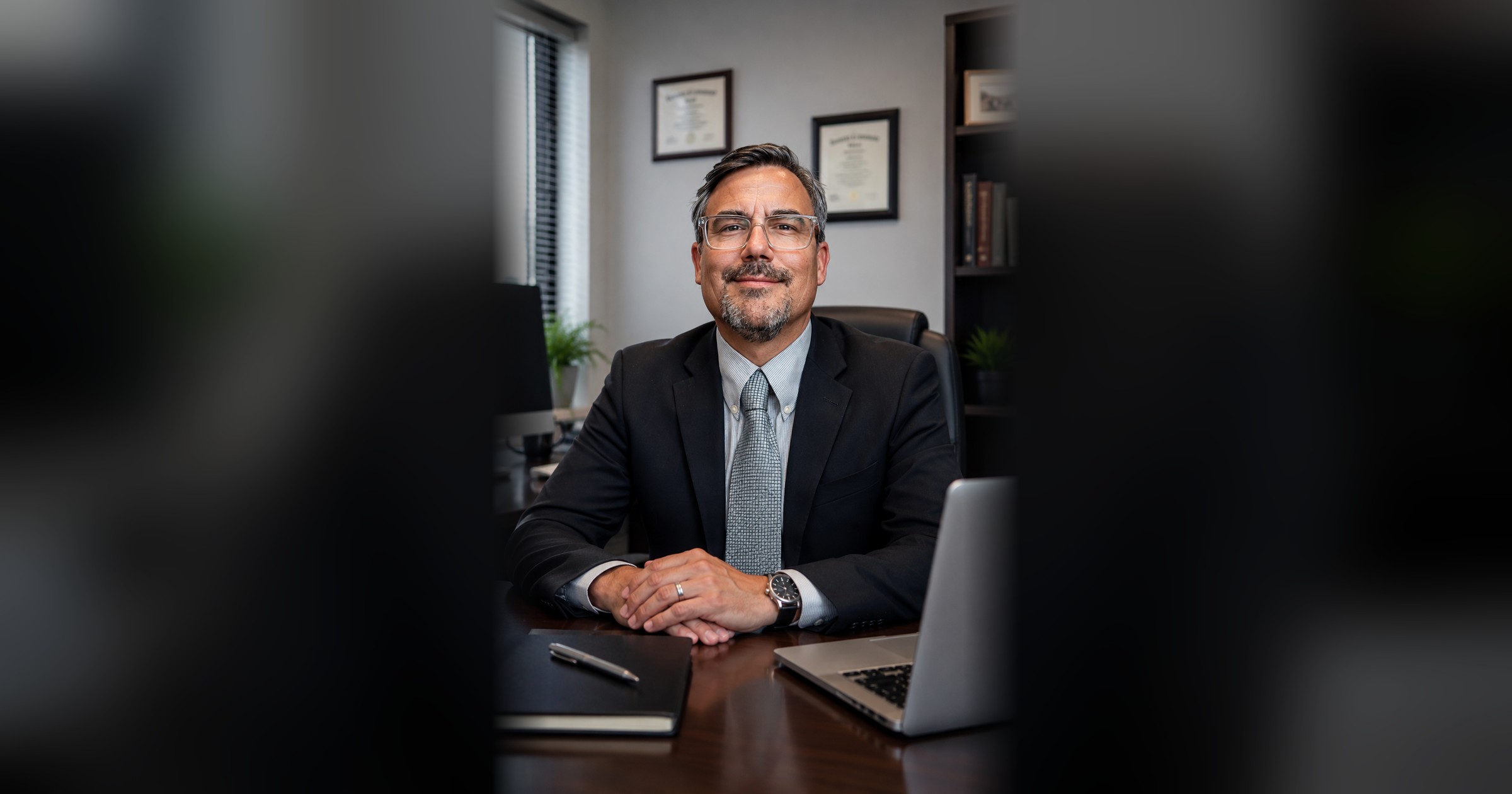 Luke Reynoso, Esq. at his desk in his Scottsdale office