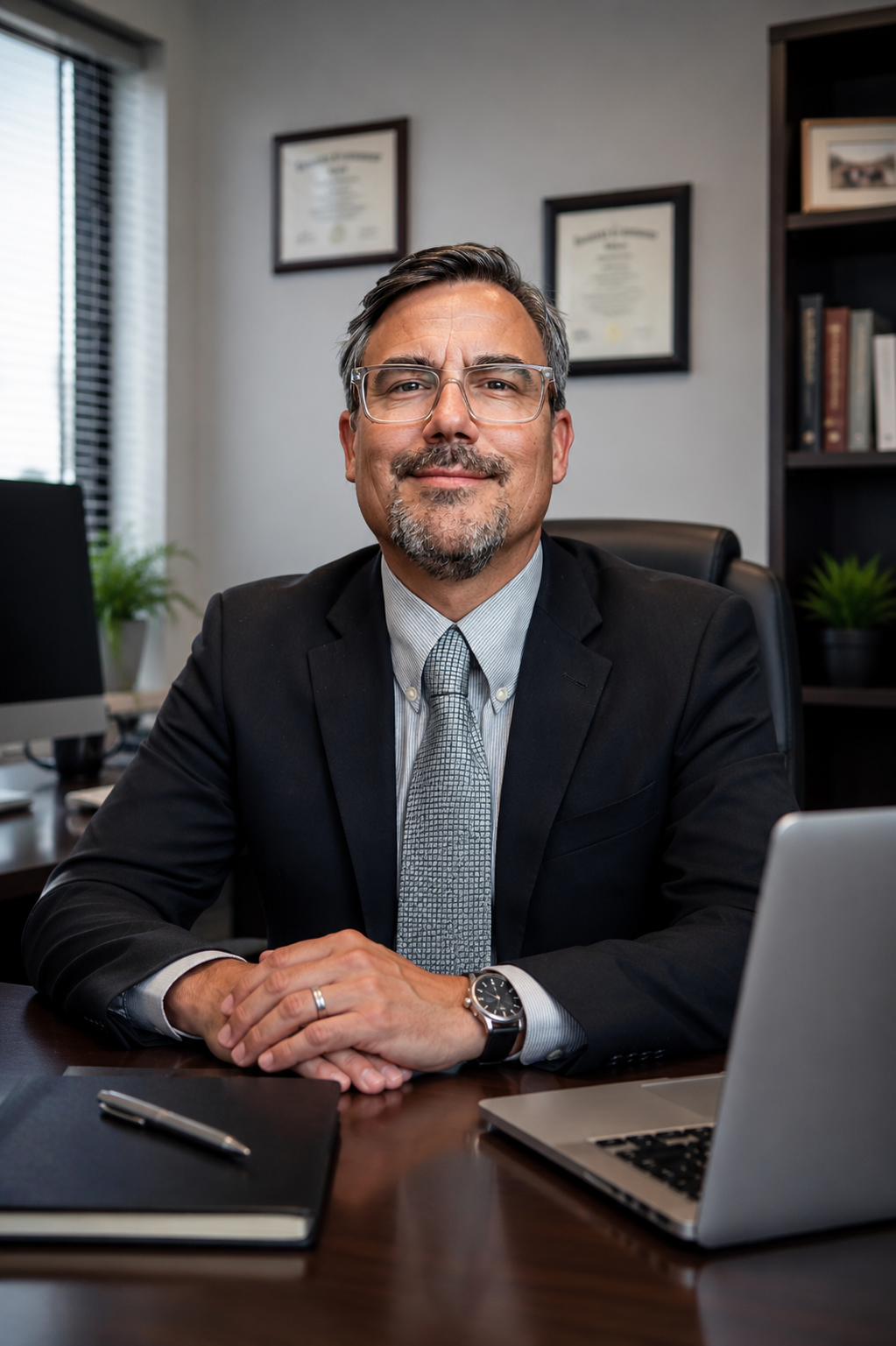 Luke Reynoso, Esq. at his desk in his Scottsdale office