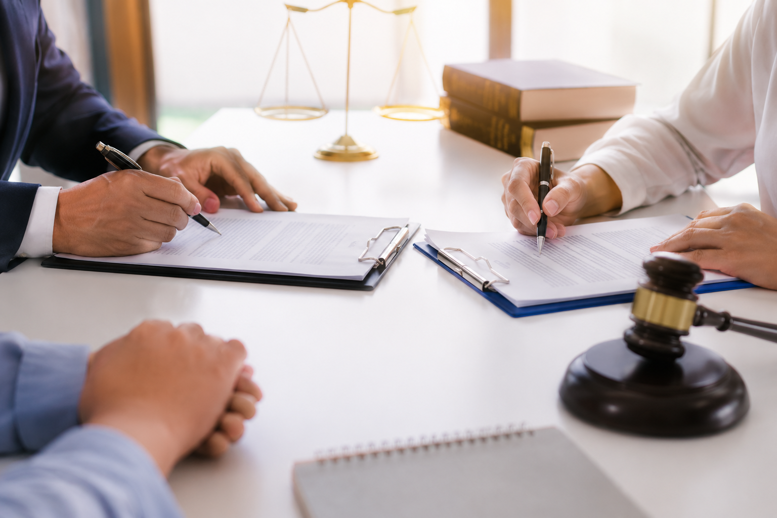 An attorney and clients reviewing estate planning documents together