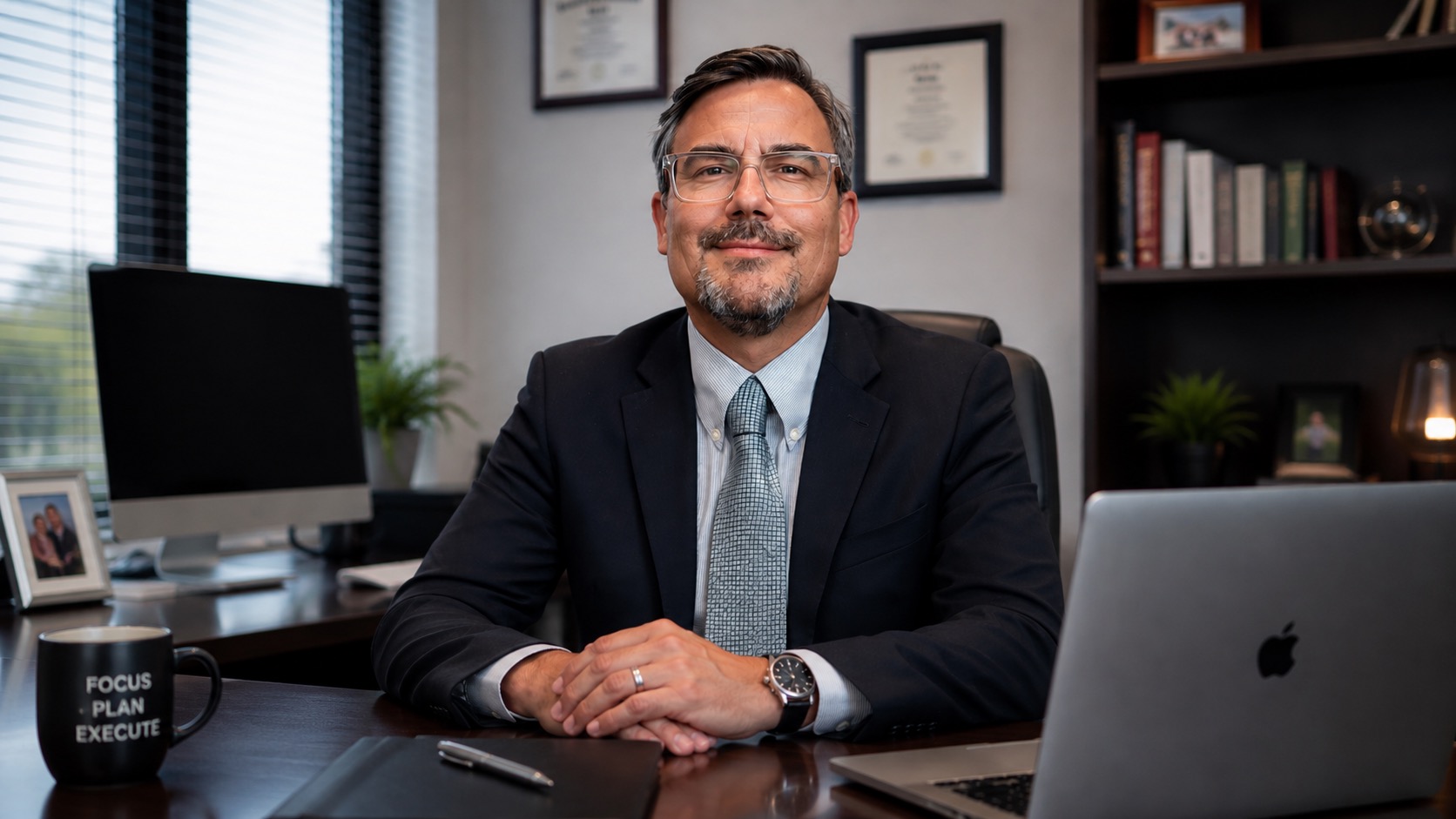 Luke Reynoso, Esq. at his desk in his Scottsdale office