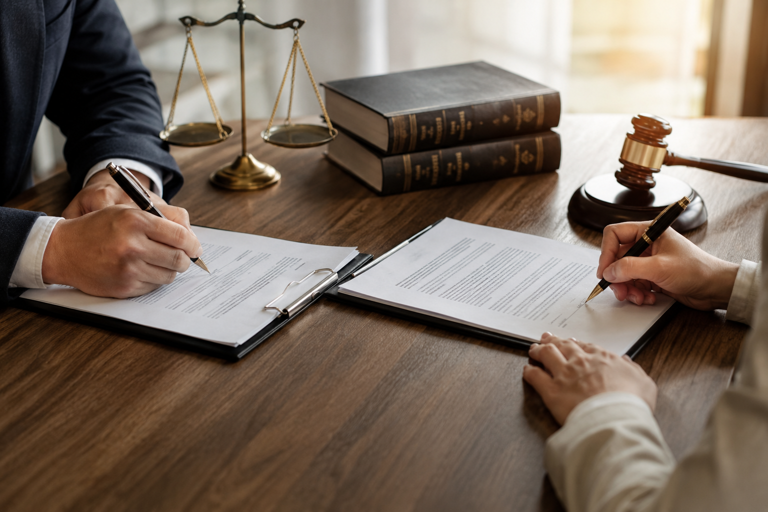 An attorney and clients signing estate planning documents
