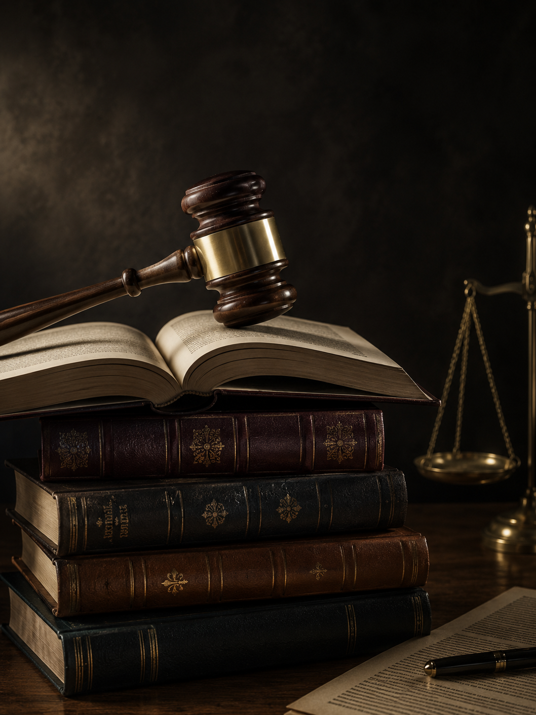 An attorney's gavel coming down beside a signed legal document